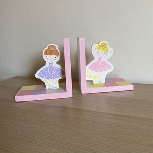 🪞 NEW set of dancing ballerina wooden book ends home office decorative